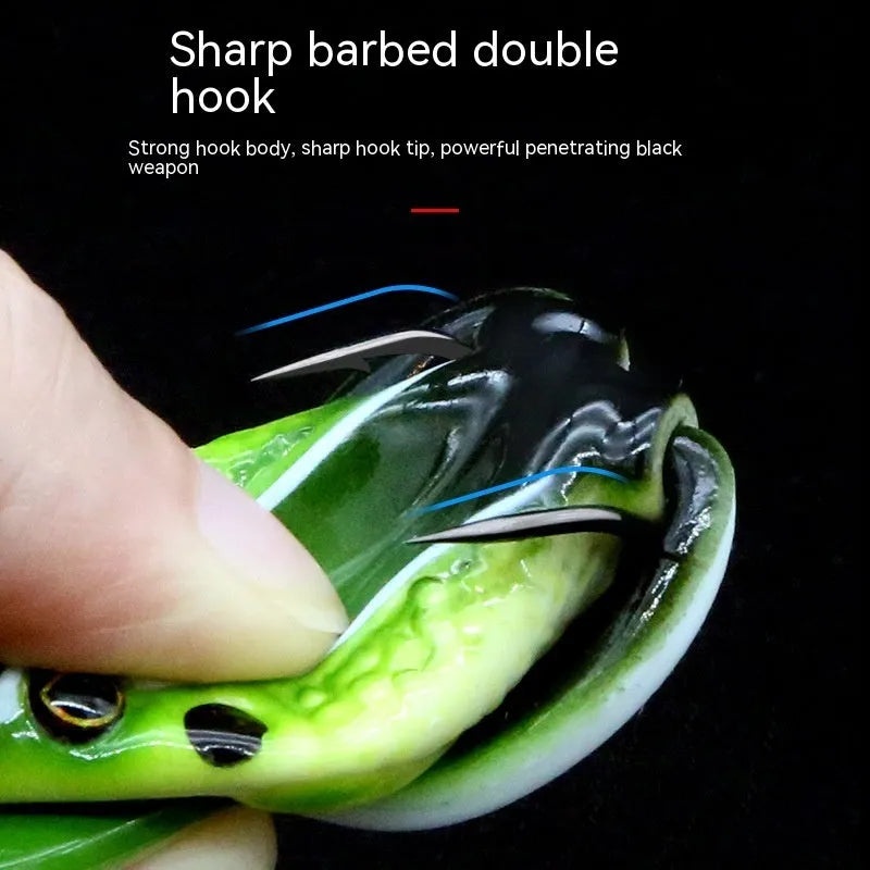 Bionic frog snake head Luya fishing bait with double hooks in grass green colour