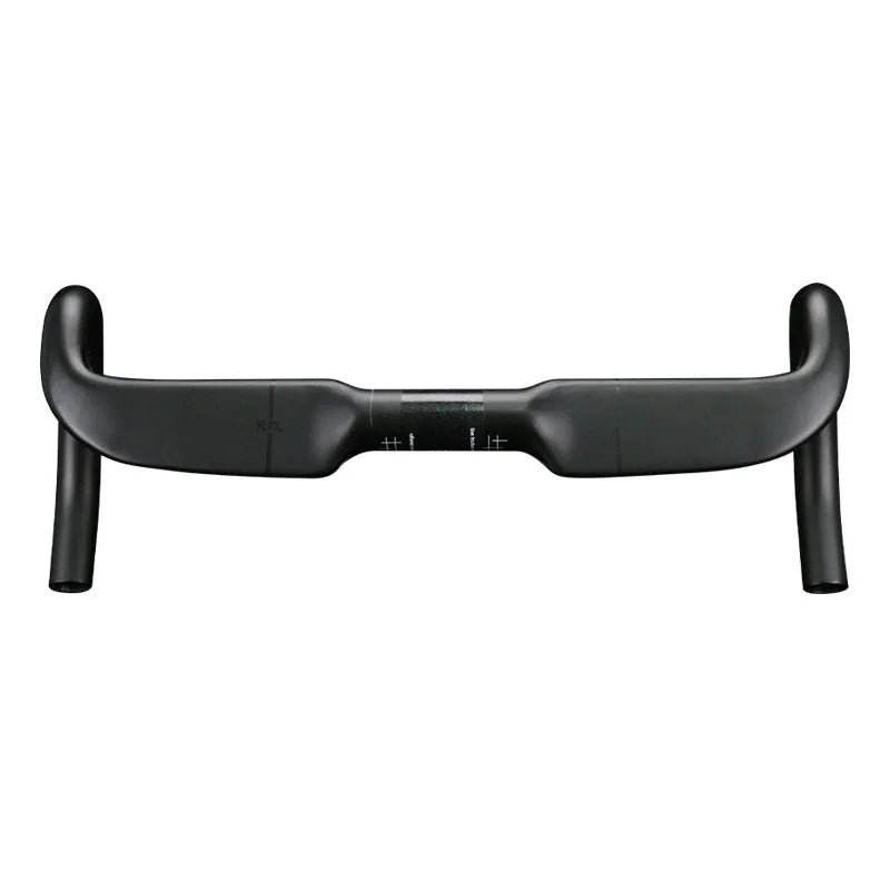 Carbon fibre road bicycle handlebar showing black double line pattern and 31.8mm clamp section.