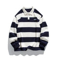Hong Kong style lapel polo shirt sweater in pearl cotton with striped pattern and loose fit design