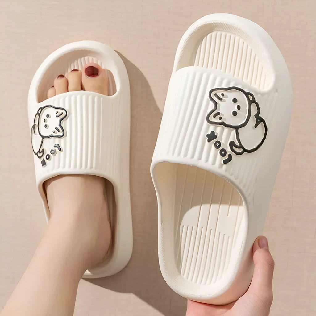 Women's cat design platform slippers with thick EVA sole in various colours