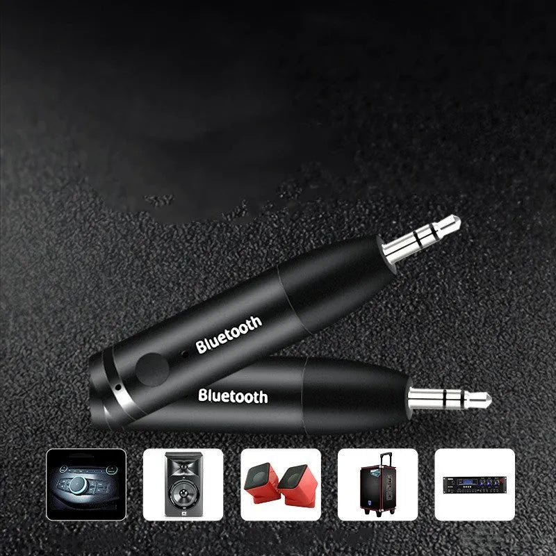 Black car AUX Bluetooth audio receiver for wireless music streaming and hands-free calls