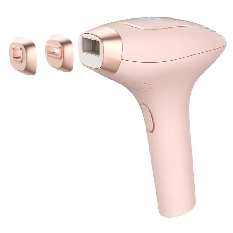 Pink and white three-in-one ice-sensing laser hair removal device with accessories