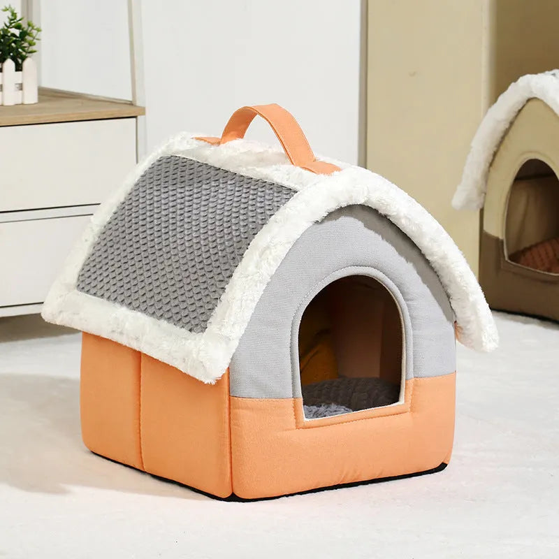 Foldable pet bed for small dogs and cats in coffee, grey or pink, small 33 x 33 x 30 cm or large 42 x 42 x 38 cm