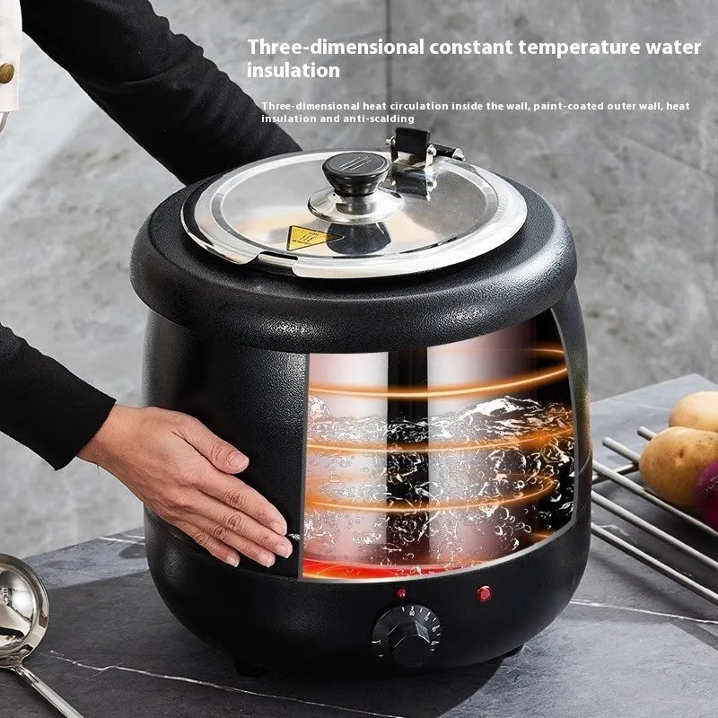 Black 10-litre stainless steel electric insulation pot with large mouth cover and plug