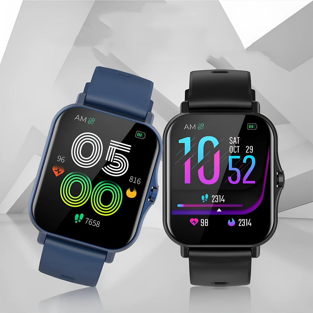 W10 smart watch in silver colour showing heart rate display on 1.75-inch curved touch screen