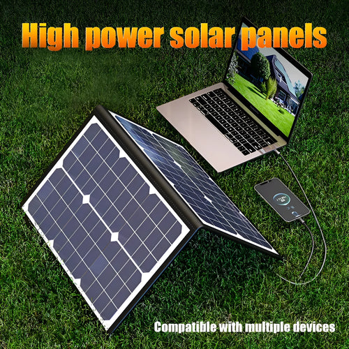 Black 40W single crystal solar folding bag panel measuring 425x285x8mm for outdoor camping and emergency charging