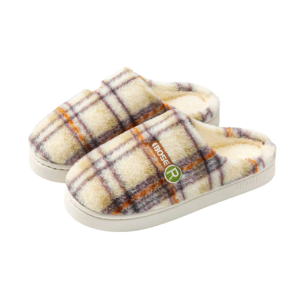 Women's plush warm non-slip plaid cotton shoes with PVC sole in yellow, green, purple, grey or coffee, sizes 36-45