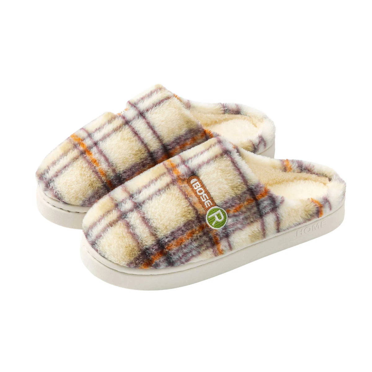 Women's plush warm non-slip plaid cotton shoes with PVC sole in yellow, green, purple, grey or coffee, sizes 36-45