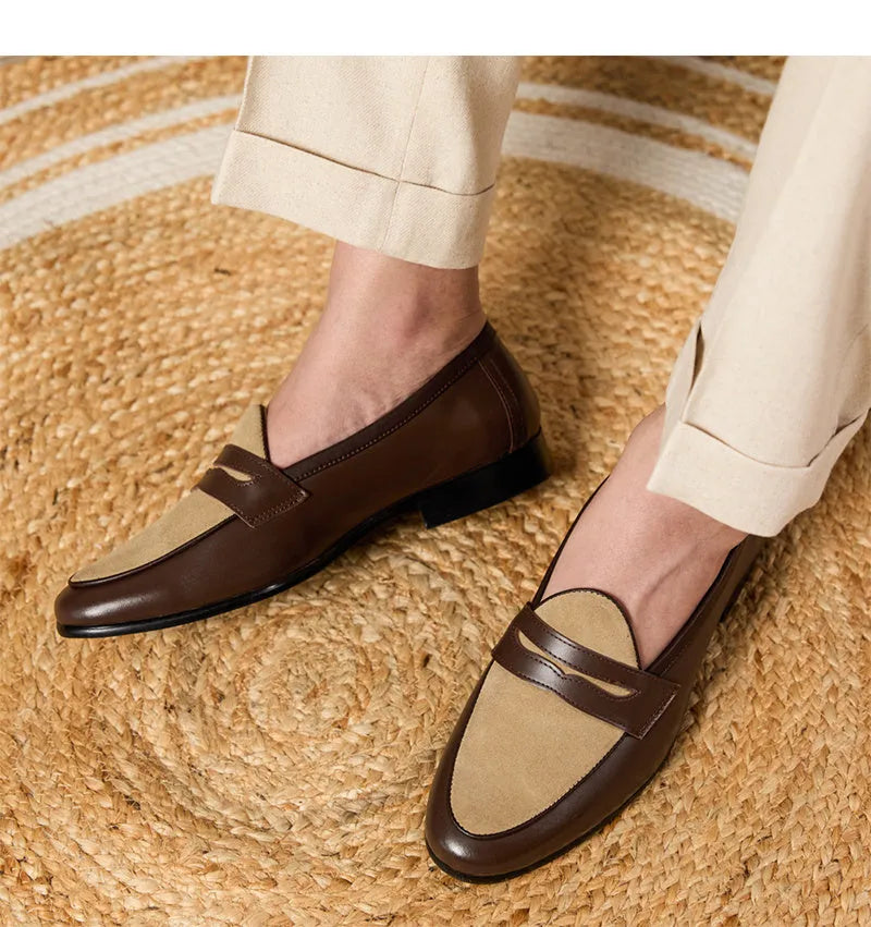 Coffee grey suede leather loafers with rubber sole and British style design