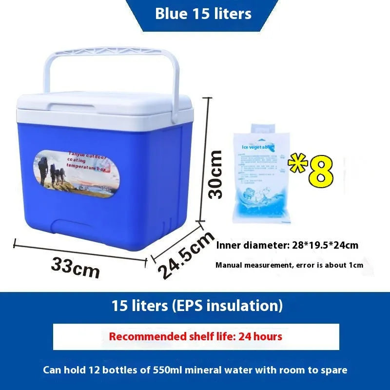 Blue aluminium foil insulated cooler box with multiple capacity options from 3.5L to 38L for outdoor use