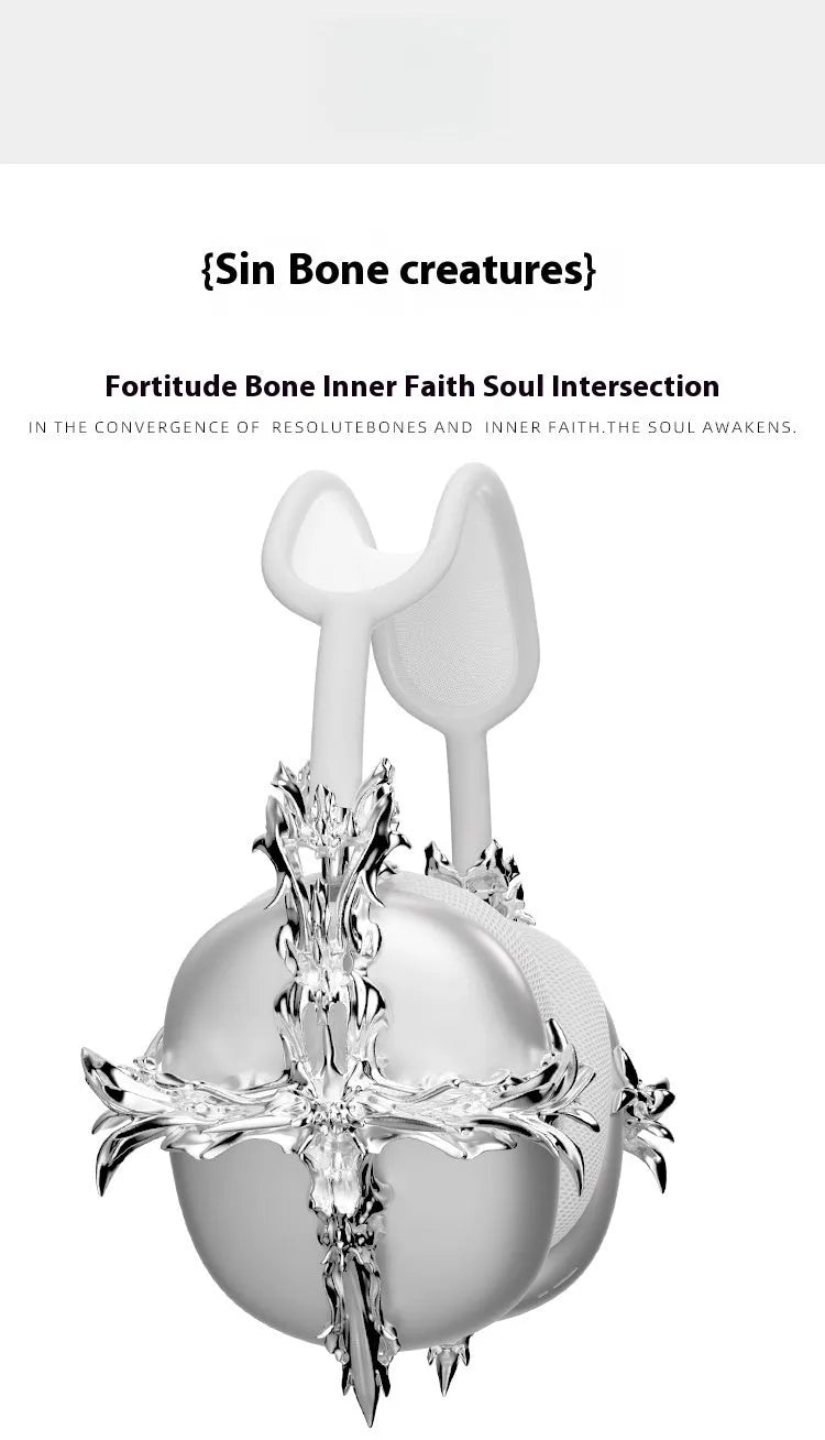 Gothic cross design resin hard case cover for Apple AirPods Max headphones in silver colour.
