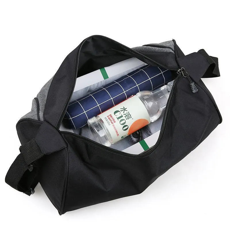 Portable Oxford cloth travel bag with alphabet detail, unisex holdall in black, blue, dark blue, light grey or wine red