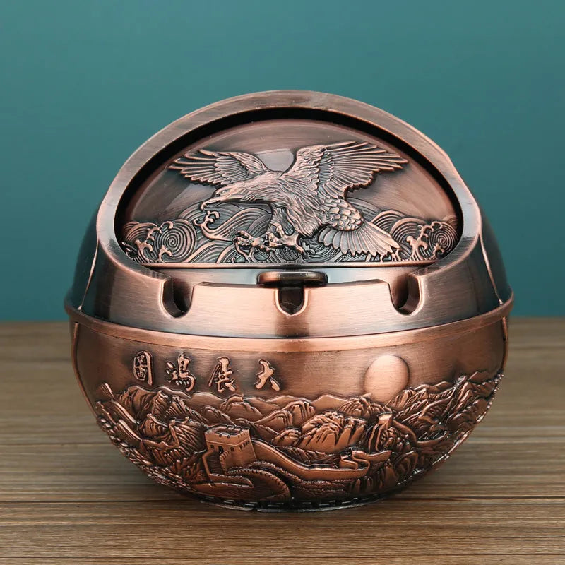 Bronze decorative ashtray with smoke extinguishing slot featuring traditional dragon design