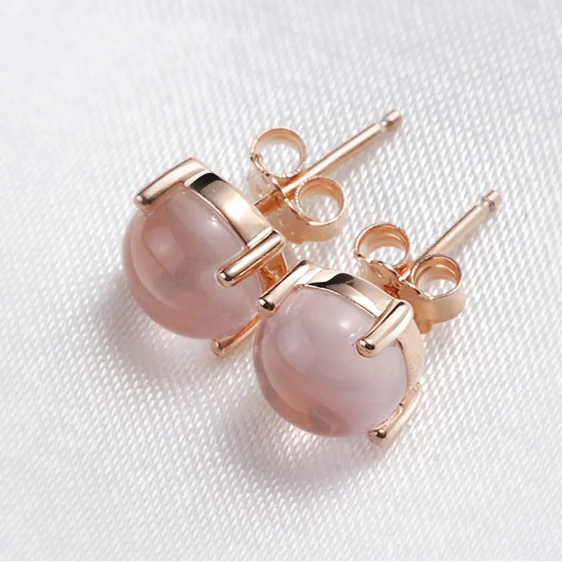 Women's rose gold drop-shaped stud earrings with crystal inlay and Korean style design