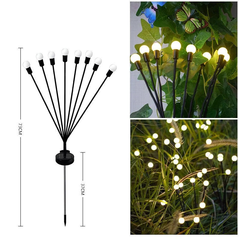 Solar-powered LED ground spike lamp with multiple light heads for garden pathway lighting
