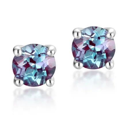 A pair of simple geometric ear studs with a round Alexander stone, made from 925 sterling silver.