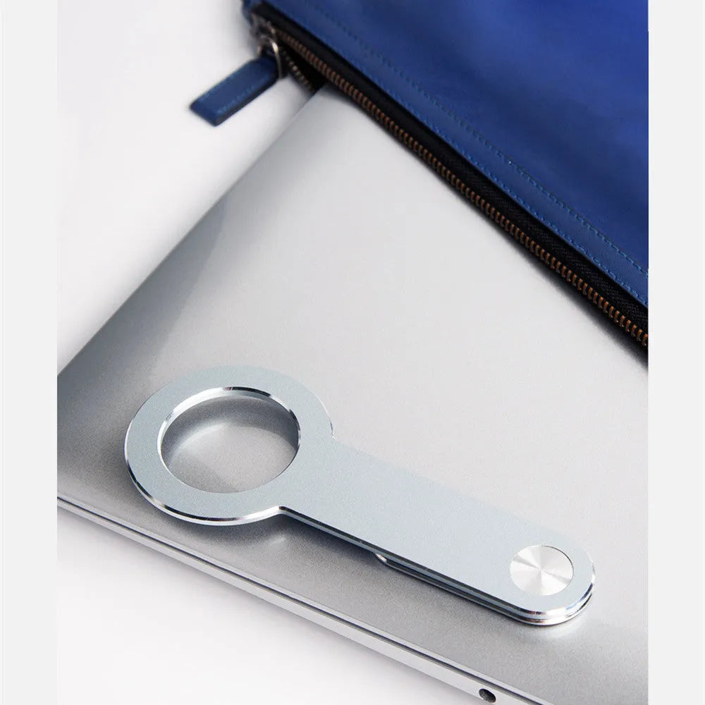 Aluminium alloy magnetic phone holder in metallic silver for desktop use, compatible with Apple 12 and above