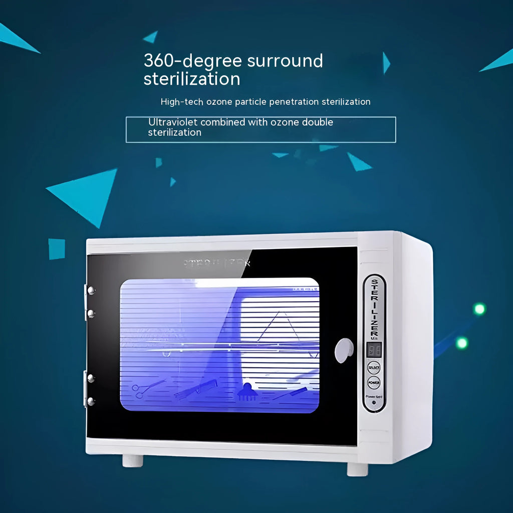 Small silver ultraviolet sterilizer for beauty salon tool sanitation with stainless steel interior