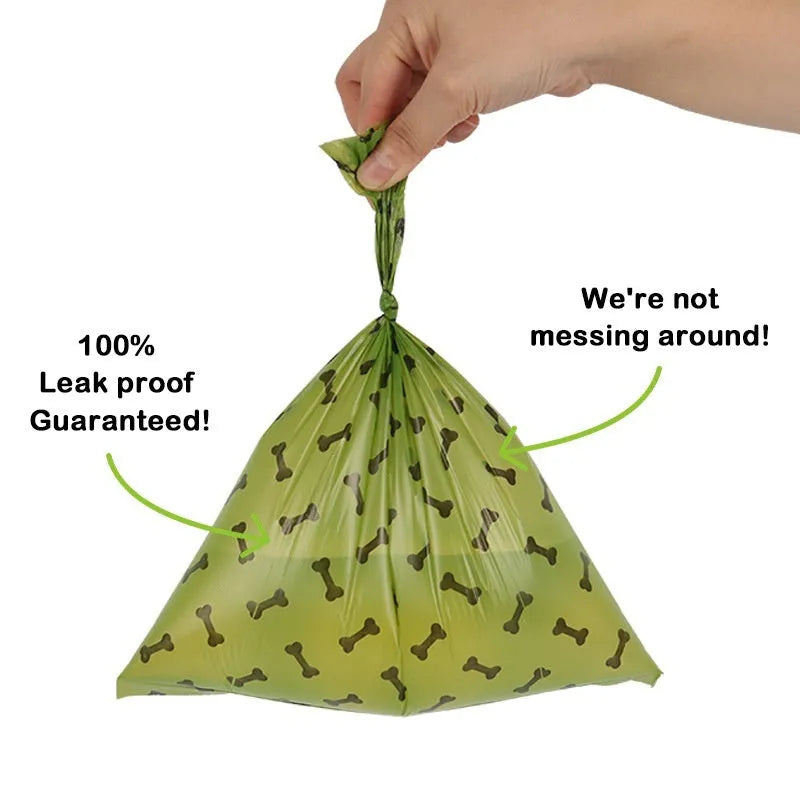 Army green degradable dog poop bags with black bone print design showing roll configuration