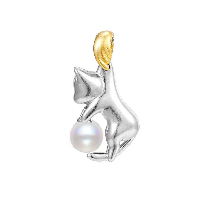 925 sterling silver cat clavicle chain necklace in D3247 fashion OL style with optional chain and pearl bead