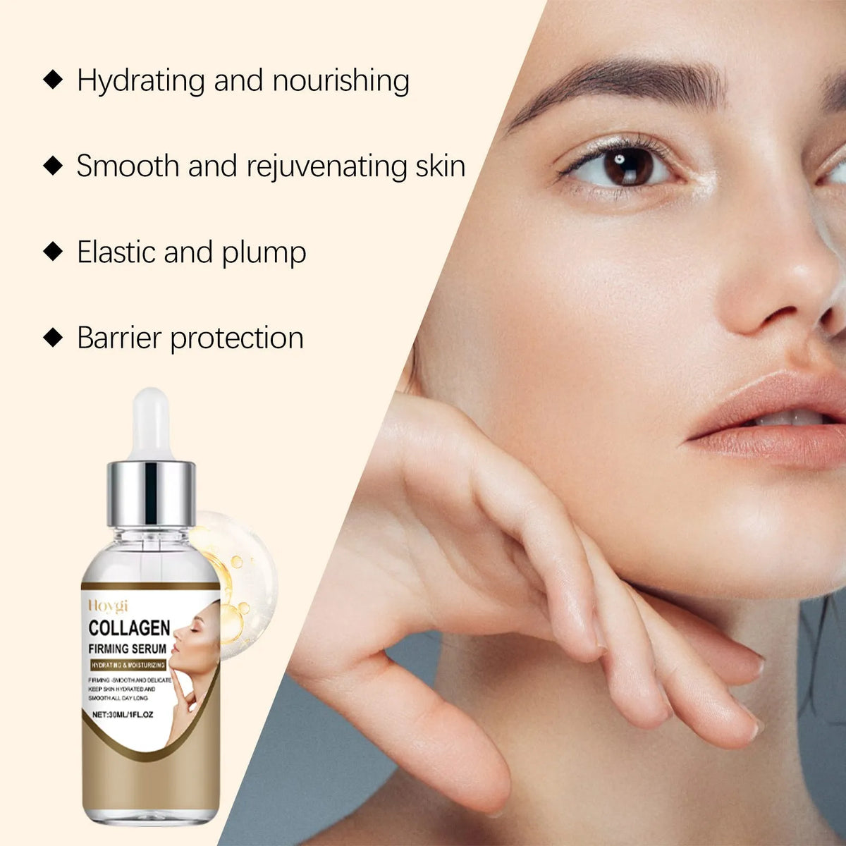 Collagen firming care solution 30ml bottle with hyaluronic acid formula