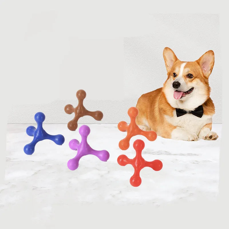 Beef-flavoured silicone chew toy for small and medium dogs with three-legged design
