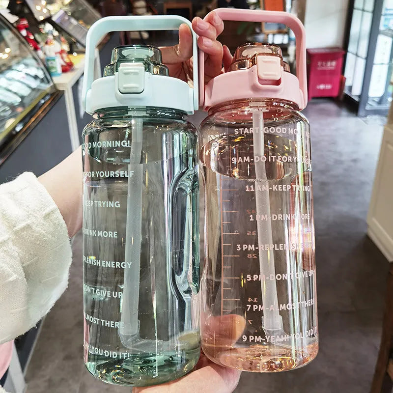 Large plastic cup portable water bottle 2000ml in pink with simple design