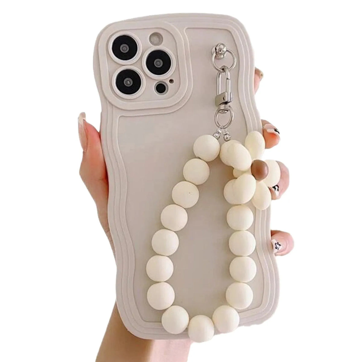 White Little Flower Lanyard phone case for iPhone, TPU matte frosted cover with lanyard and flower charm