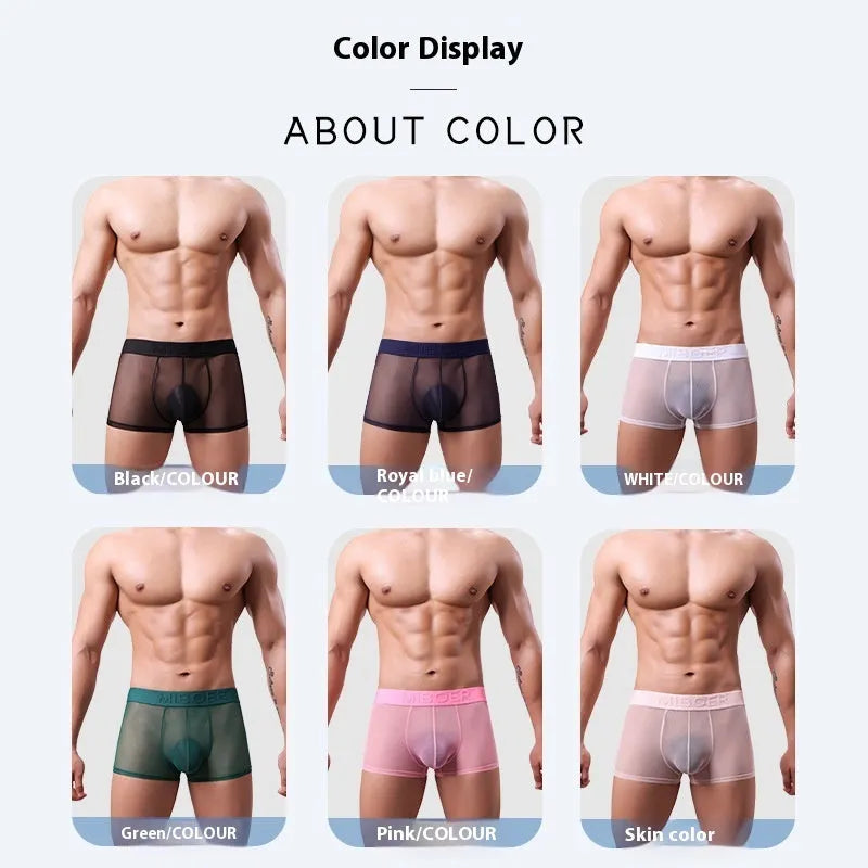 Men's thin invisible boxer shorts in quick-dry polyester fabric available in multiple colours