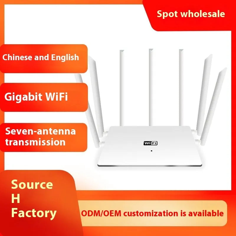 Black or white dual-band 5G Gigabit router with multiple antennas for through-wall WiFi coverage measuring 50x30x10 cm