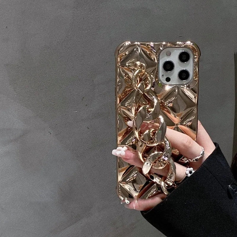 Gold chain fall proof TPU mobile phone case rear cover for iPhone models in gold colour