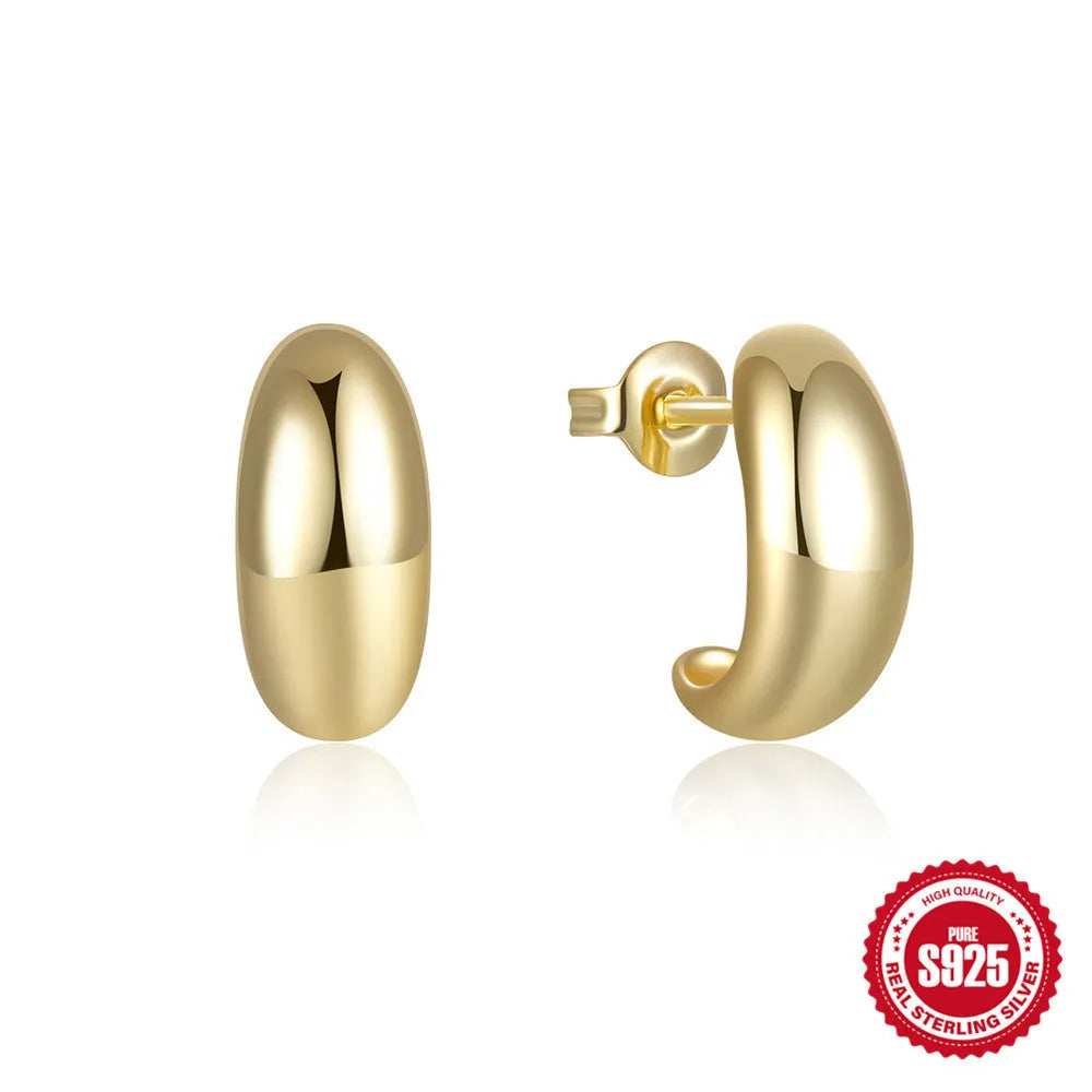 Sterling silver C-shaped earring ringstud with electroplated gold or white gold finish