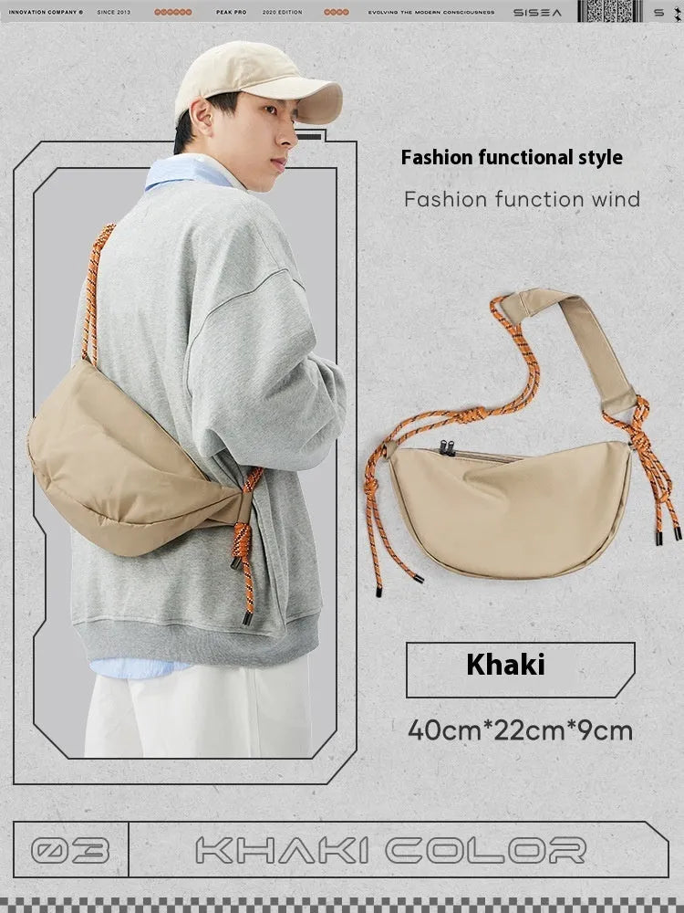 Men's lightweight nylon messenger bag in solid colour with large capacity for daily commuting