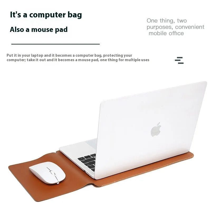 Four-piece set of brown, grey, apricot, and light pink leather-look laptop covers with lock edge design
