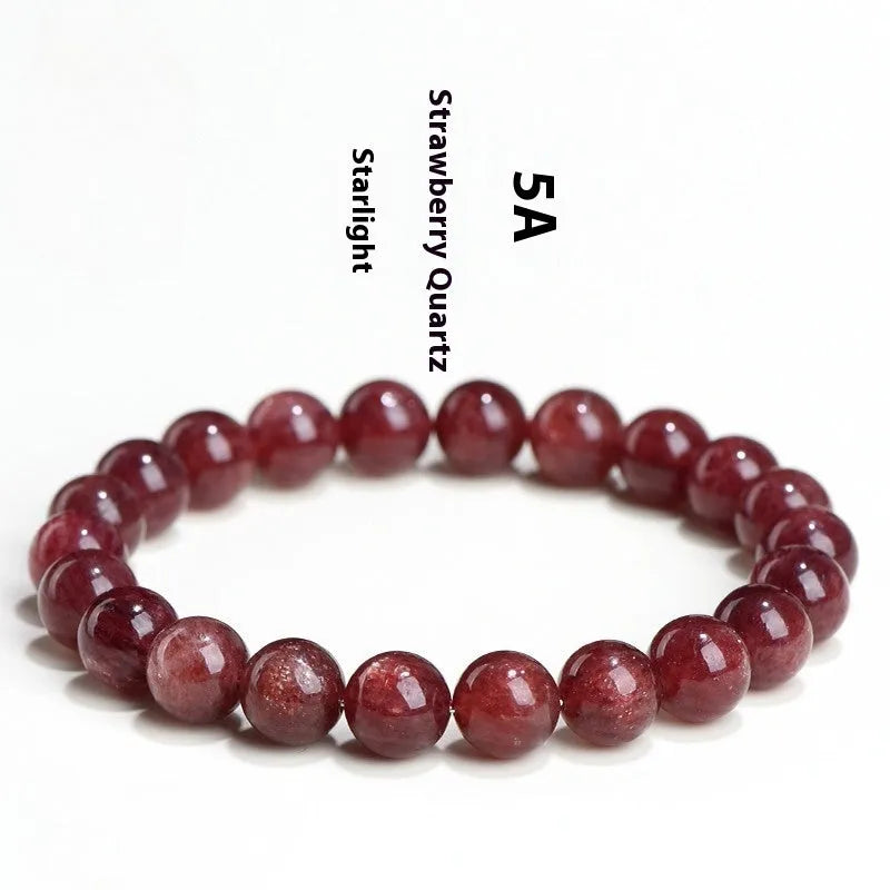 Natural strawberry quartz crystal bracelet with geometric red beads in three size options