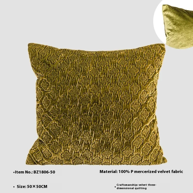 Brown gold antique Chinese style quilted cotton cushion pillow showing three-dimensional pattern