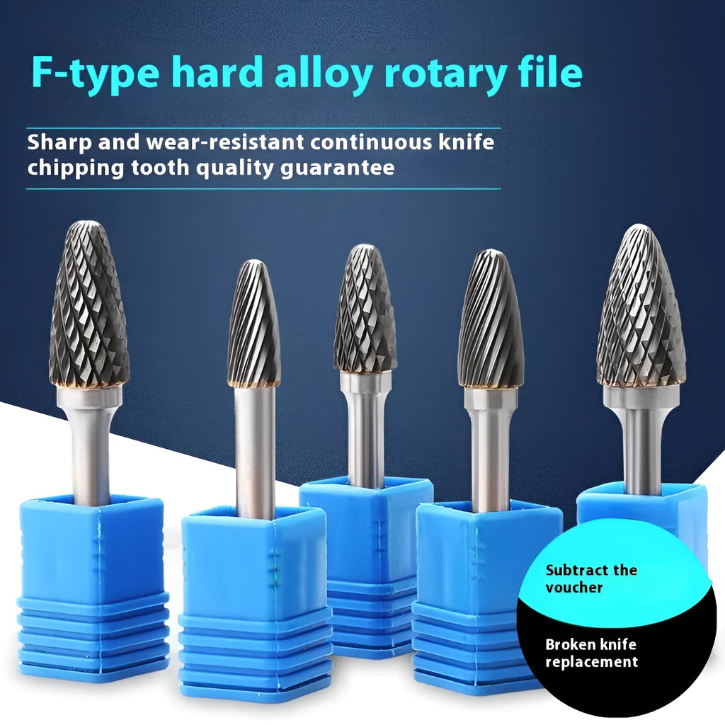 Tungsten steel alloy rotary file F-shaped grinding burr with single sink tooth pattern for metalworking