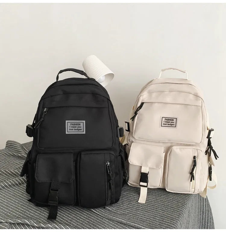 Student backpack with three-dimensional pockets and computer compartment in black colour