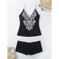 Women's plus size two-piece swimsuit in black or rose red, with briefs bottom.