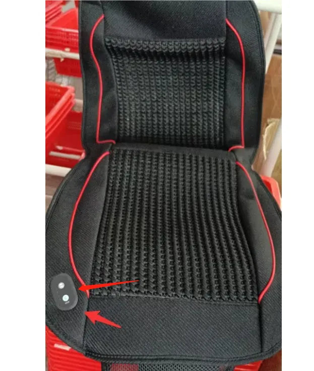 Black car ventilation seat cushion with air circulation system measuring 60x60cm