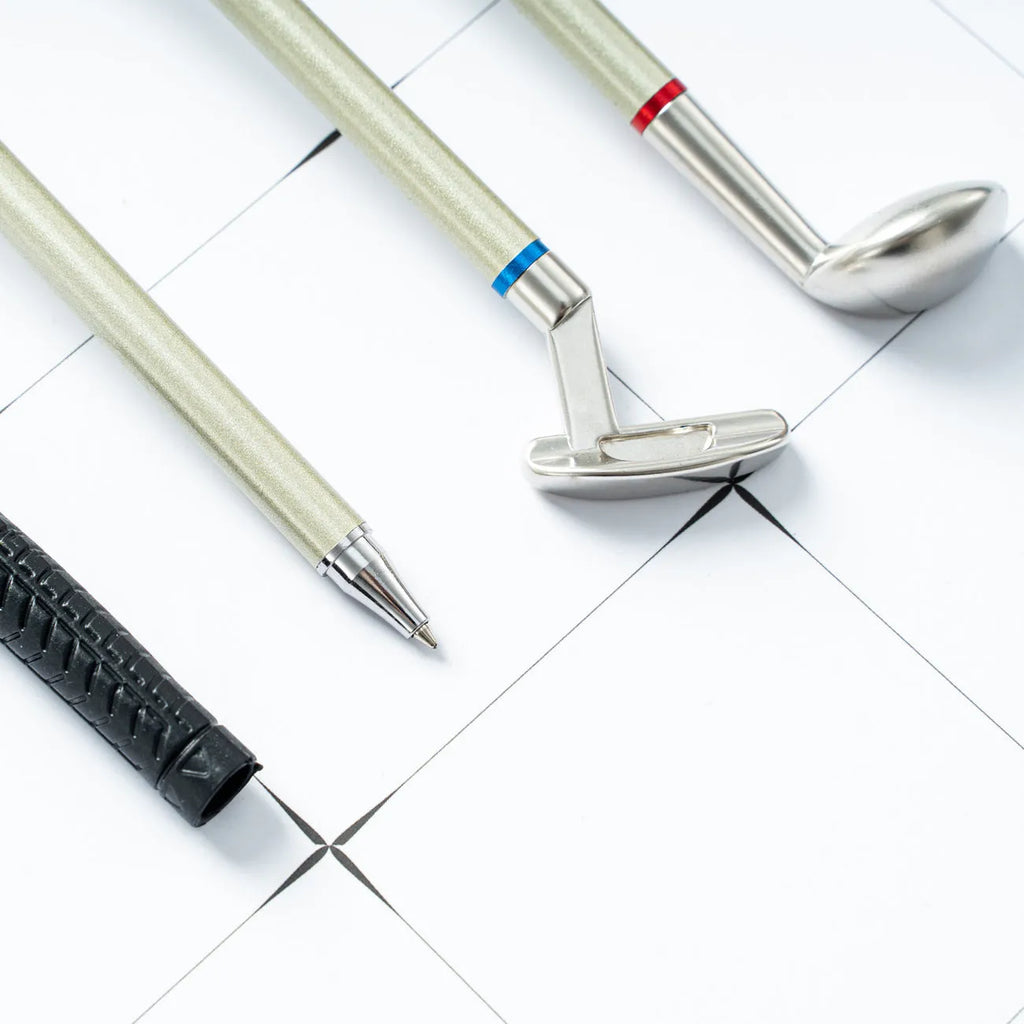 Three metal golf-themed ballpoint pens with 0.7mm bullet-type points.