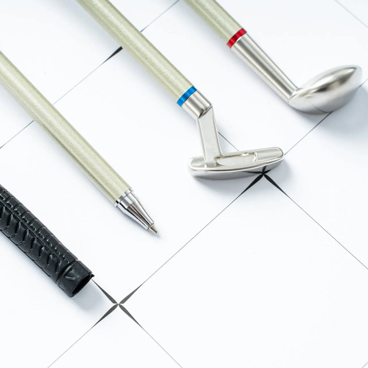 Three metal golf-themed ballpoint pens with 0.7mm bullet-type points.