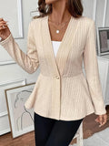 Women's apricot tight fit knitted cardigan with jacquard pattern and a single button.