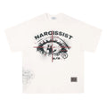 American retro hip hop gothic style short sleeve cotton t-shirt with letter print, shown in black and white.