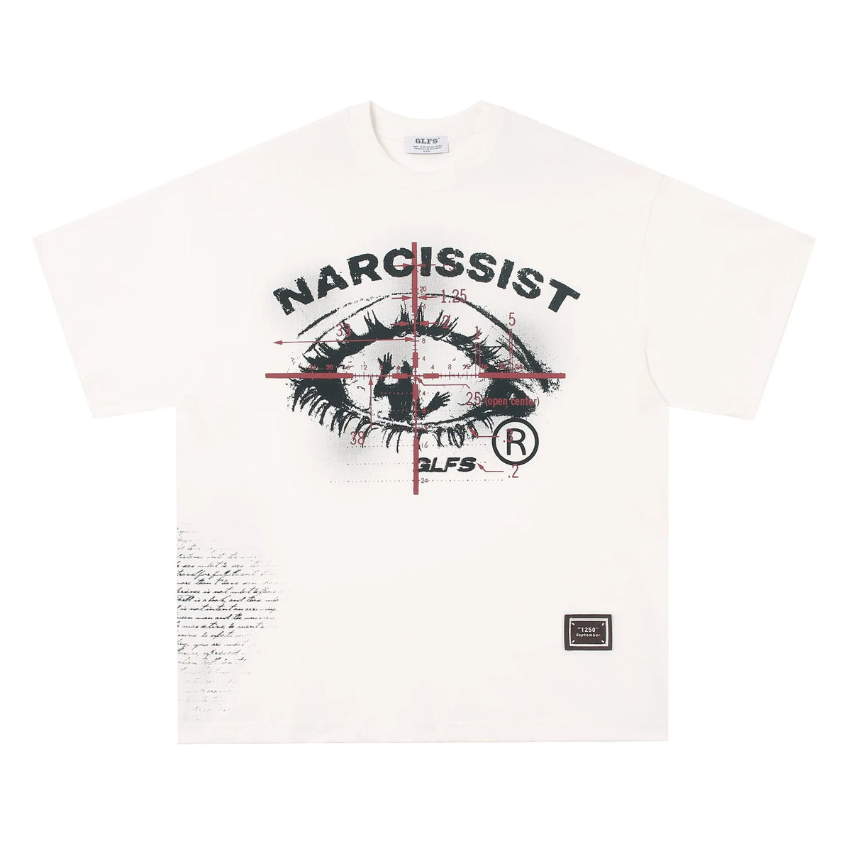 American retro hip hop gothic style short sleeve cotton t-shirt with letter print, shown in black and white.