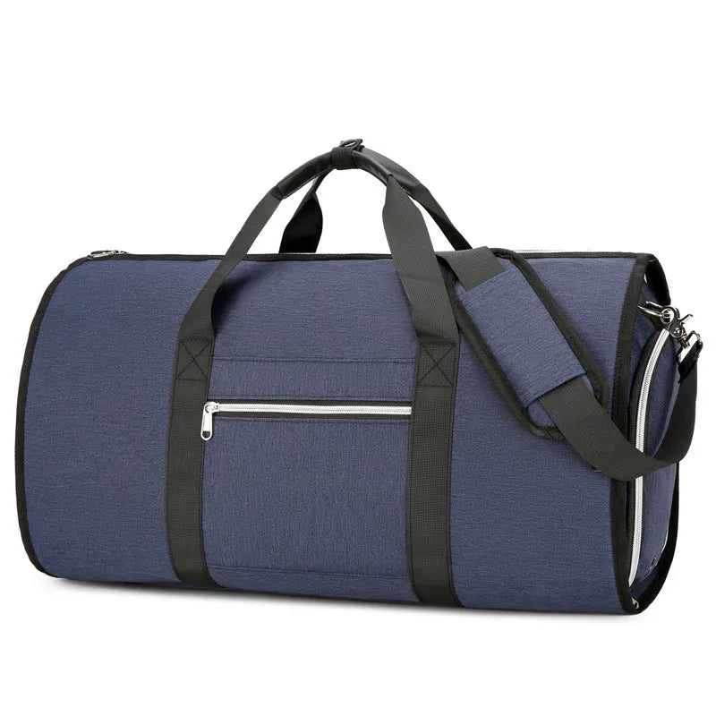 Oxford cloth sports bag in grey colour showing dry-wet separation compartments and breathable waterproof lining