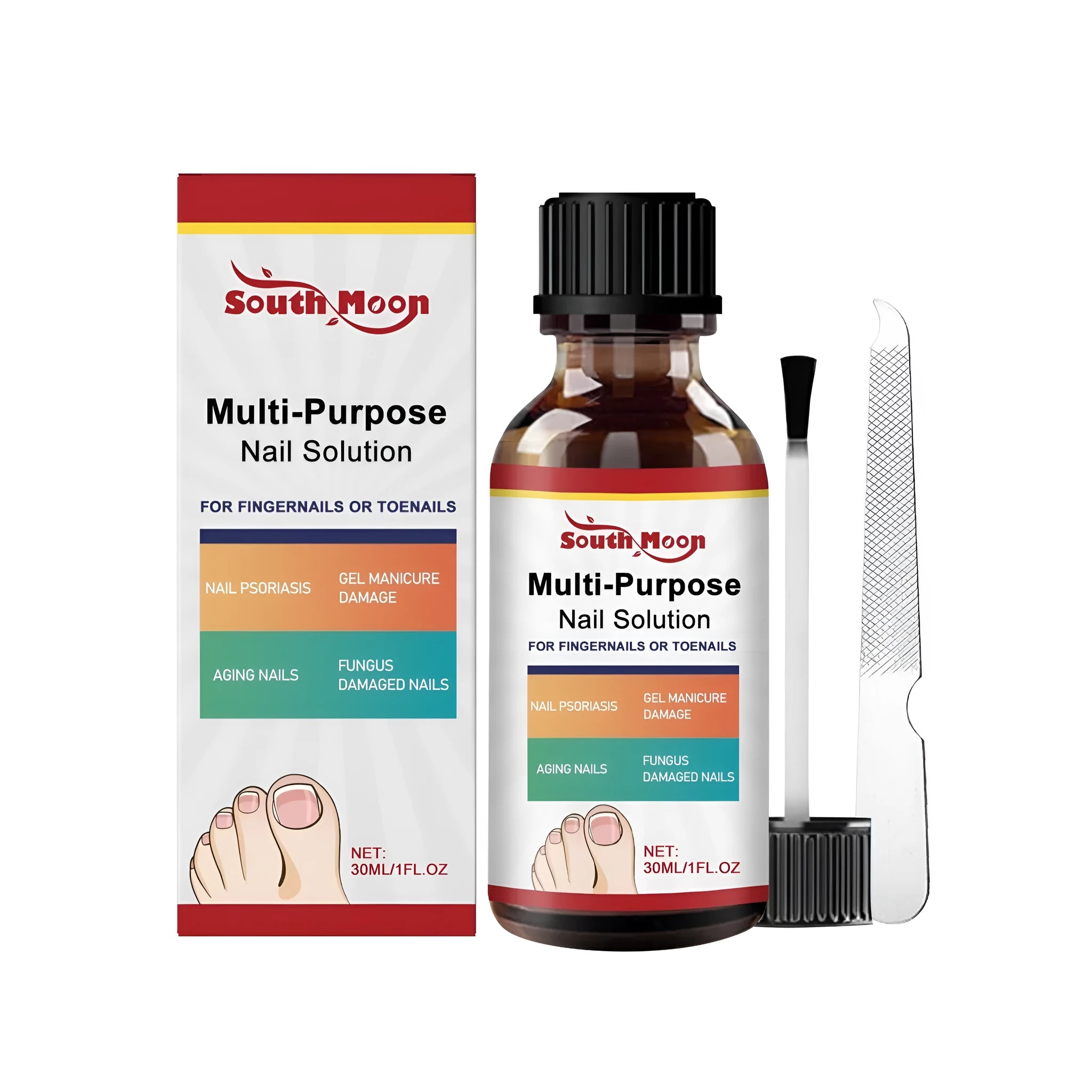 30ml bottle of nail care solution with tea tree oil and included nail file for damaged nail treatment