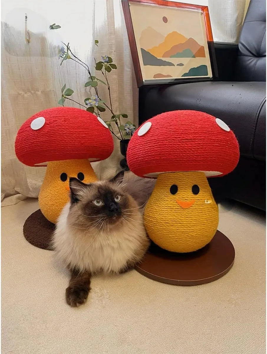 Foldable accordion-design cardboard cat scratcher board with mushroom-shaped lounge