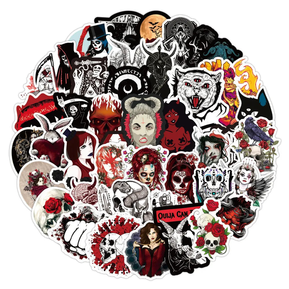 100 Gothic demon dark red graffiti stickers, PVC waterproof, 5-8cm, with OPP bag