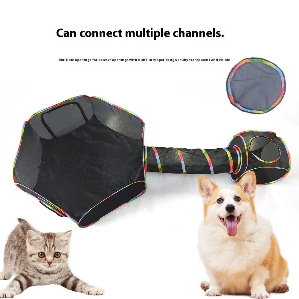 Foldable mesh cat roll cage pet toy showing different style options